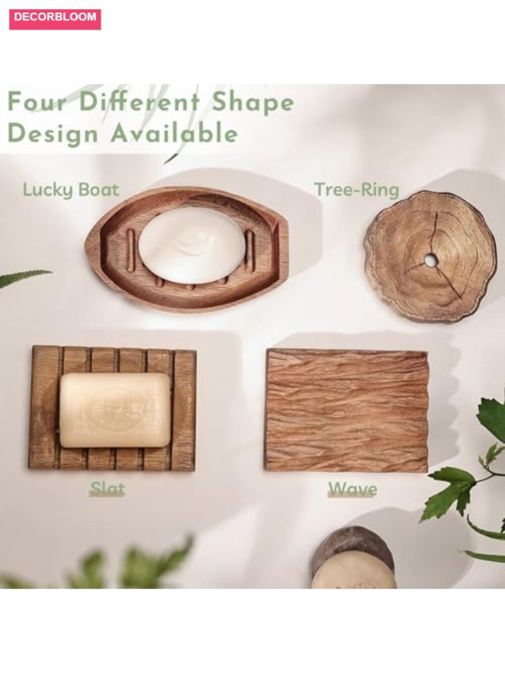 Acacia Wood Soap Dish with Self Draining, Tree Ring Design - Picture 4 of 4
